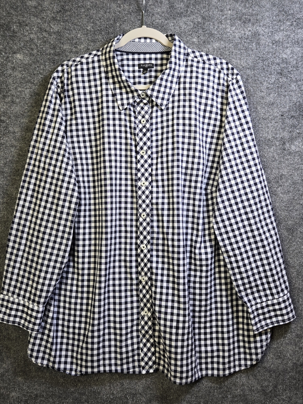 Talbots Shirt Womens 3X Black White Gingham Cotton Long Sleeve Button Up Preppy